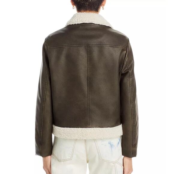 MOTHER The Mile High Aviator Jacket Size L NWT Brown Faux Leather Faux Sherpa - Picture 4 of 16
